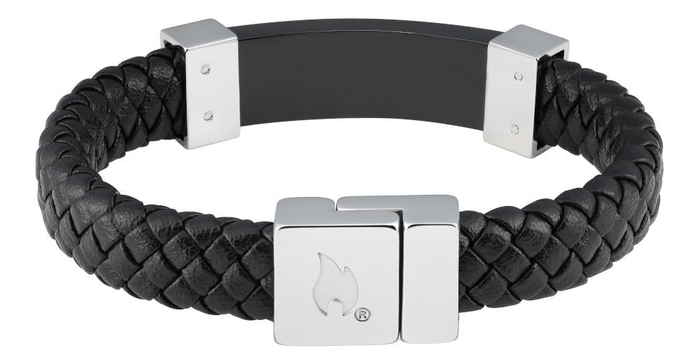 ZIPPO LEATHER BRACELET WITH BLACK AND STEEL