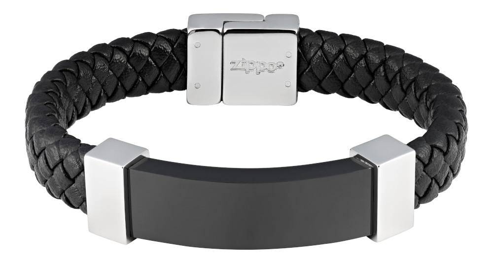 ZIPPO LEATHER BRACELET WITH BLACK AND STEEL
