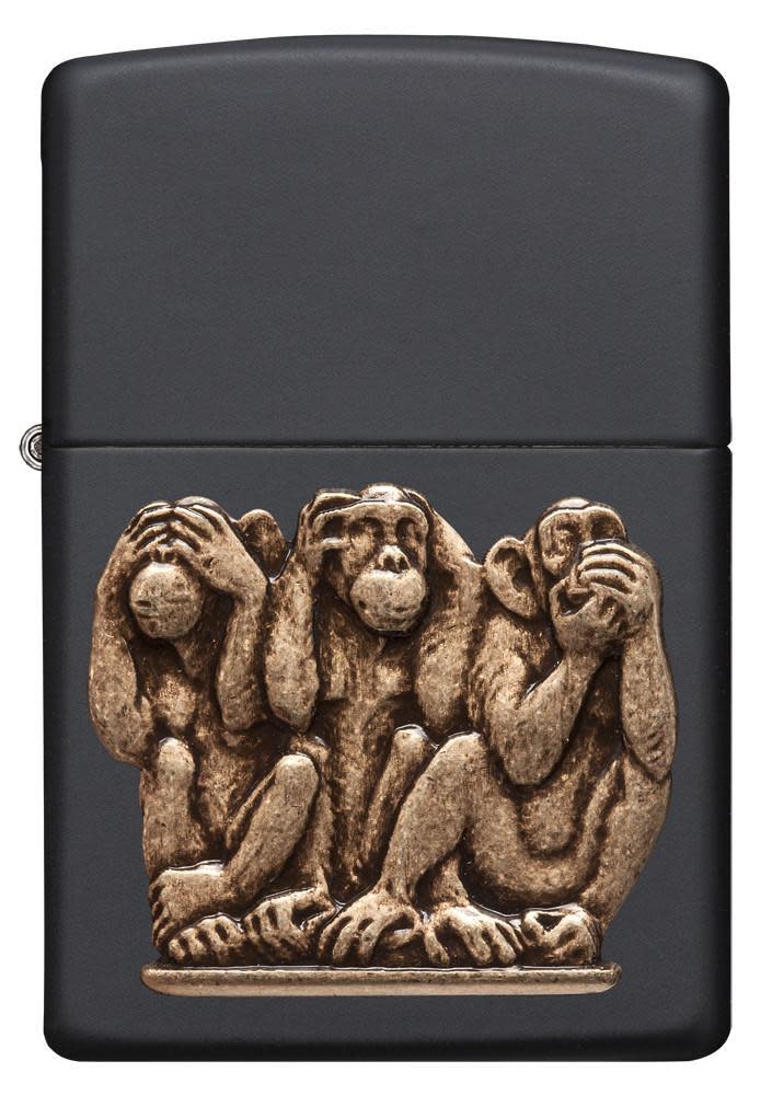 Front shot of Three Monkeys Black Matte Windproof Lighter