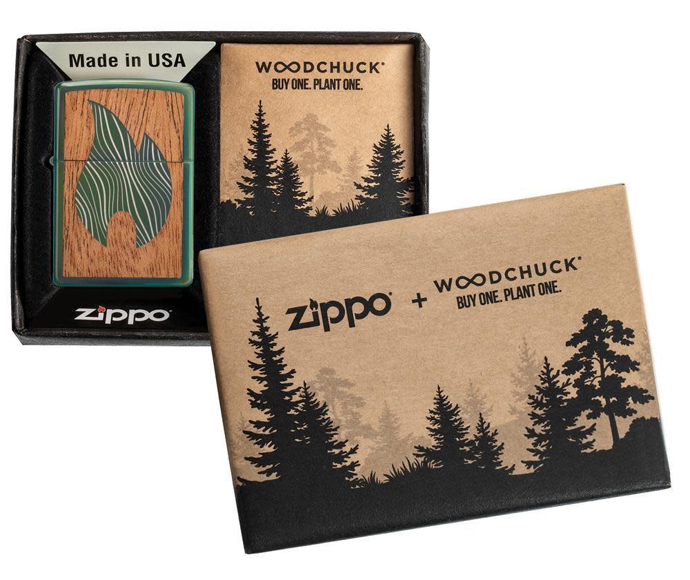 Front view of the WOODCHUCK USA Flame Lighter in packaging