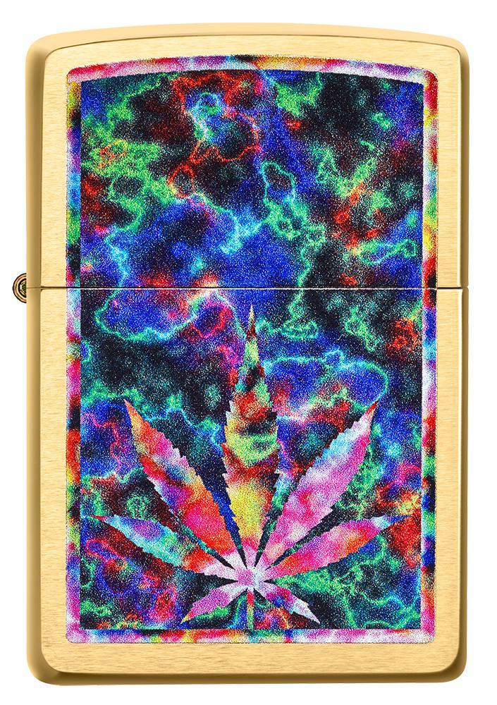Front of Leaf Design Brushed Brass Windproof Lighter