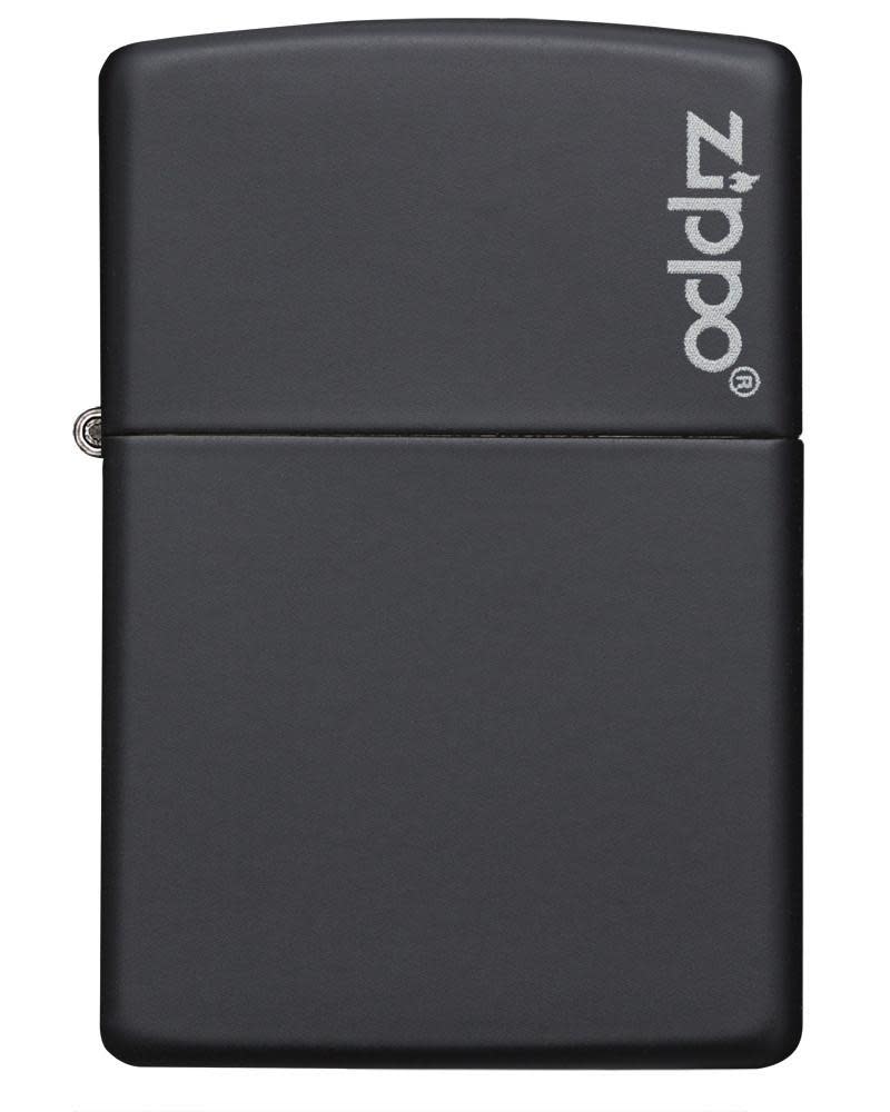 Front view of the Black Matte with Zippo Logo Lighters