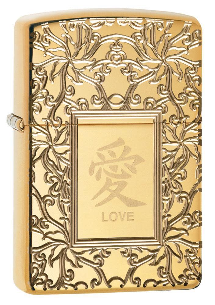 Front shot of Armor™ High Polish Brass Chinese Love standing at a 3/4 angle