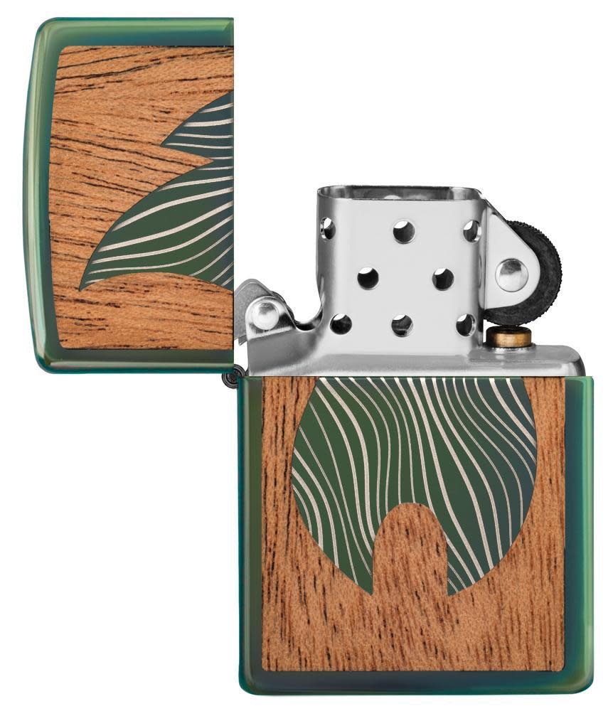 Front view of the WOODCHUCK USA Flame Lighter open and unlit