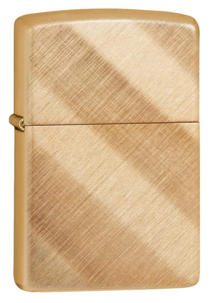 Front view of Diagonal Weave Brass Lighter shot at a 3/4 angle