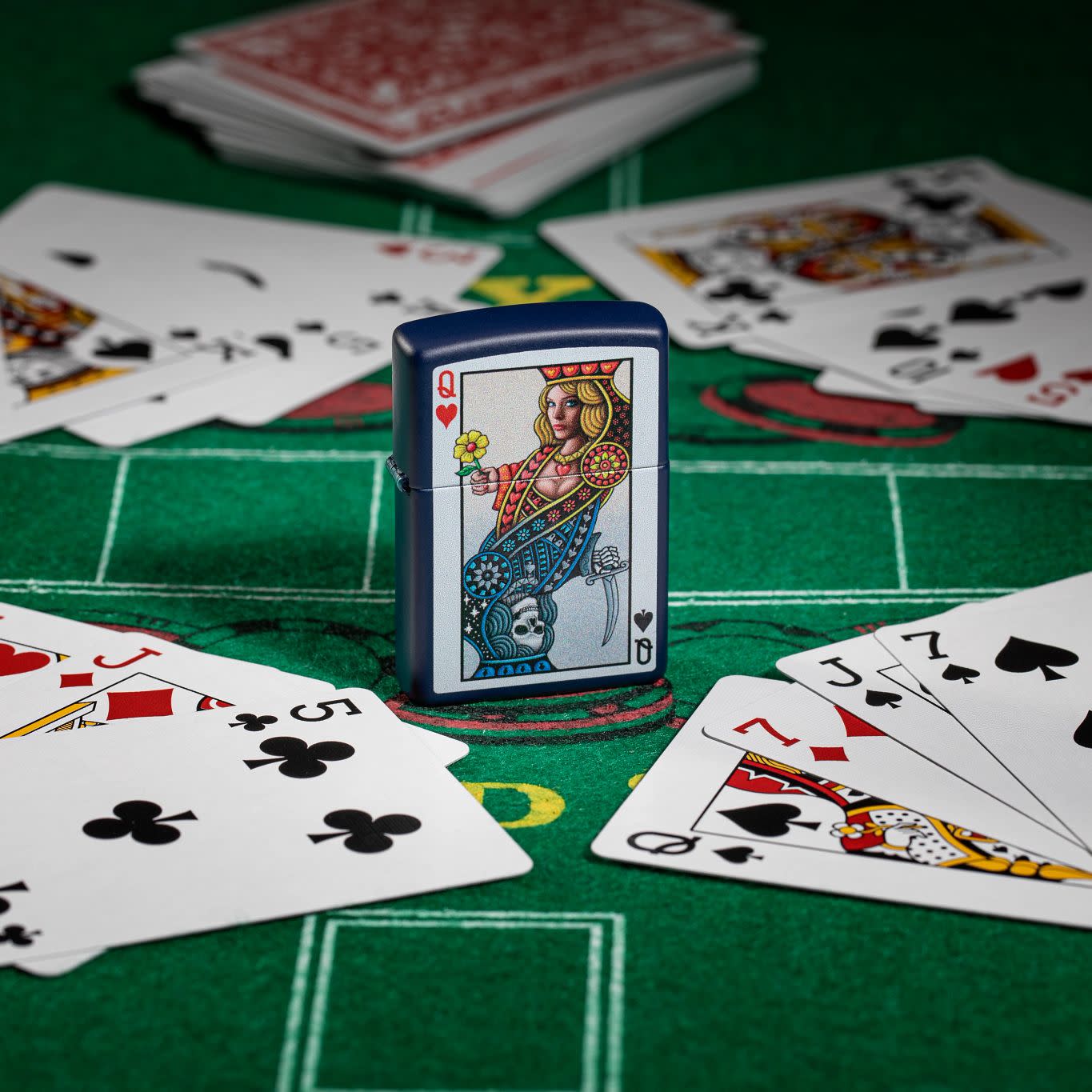 Lifestyle image of Zippo Queen Design Navy Matte Windproof Lighter.