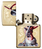 Mazzi Girl High Polish Brass Windproof Lighter with its lid open and unlit