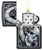 Skull Clock Design Lighter with its lid open and lit