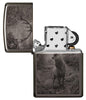 Deer Design Black Ice® Lighter with its lid open and unlit