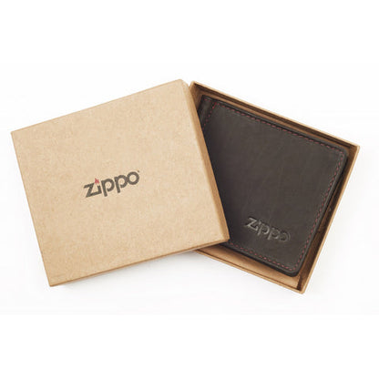 ZIPPO 26-CLIP WALLET BROWN LEATHER BI-FOLD