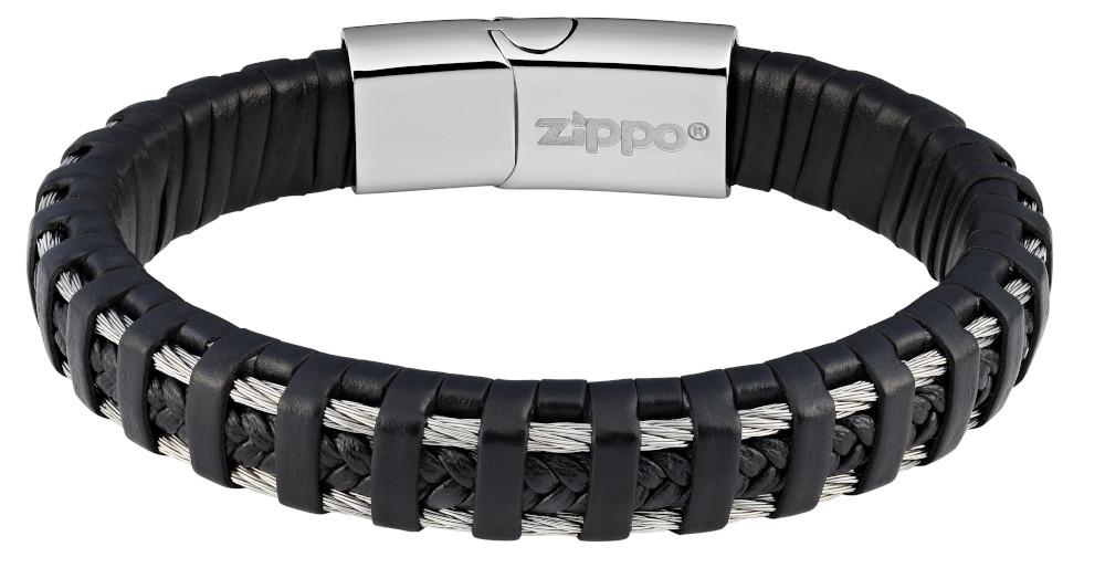 ZIPPO LEATHER BRACELET W SSTEEL