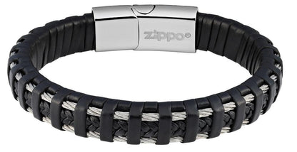 ZIPPO LEATHER BRACELET W SSTEEL