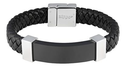 ZIPPO LEATHER BRACELET WITH BLACK AND STEEL