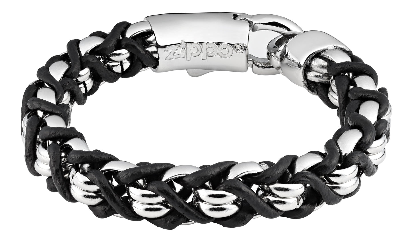 ZIPPO STEEL BRAIDED LEATHER BRACELET