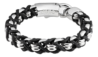 ZIPPO STEEL BRAIDED LEATHER BRACELET