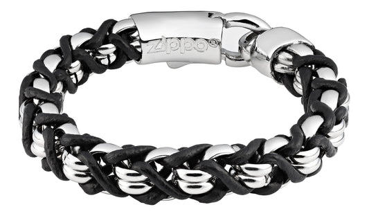 ZIPPO STEEL BRAIDED LEATHER BRACELET