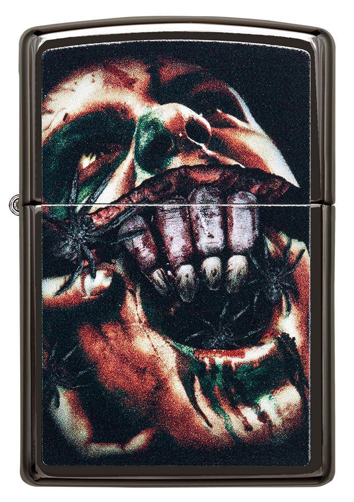 Split Face Design High Polish Black windproof lighter in packaging