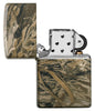 Authentic Zippo Lighter - Realtree Pattern with its lid open and unlit