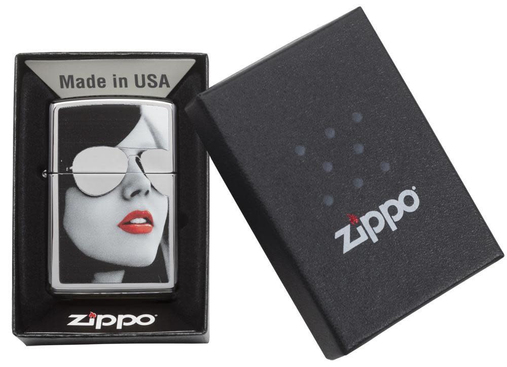 Gold Design High Polish Chrome Lighter in its packaging