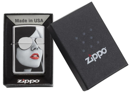 Gold Design High Polish Chrome Lighter in its packaging