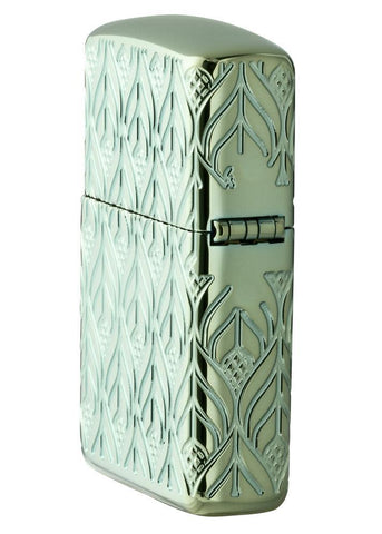 Back view of Armor® High Polish Green Elegant Dragon standing at an angle, showing the hinge