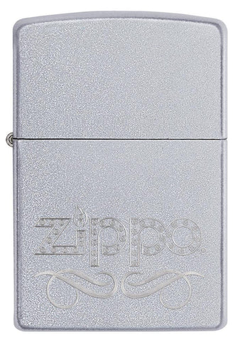 Front view of Zippo Scroll Satin Chrome Windproof Lighter