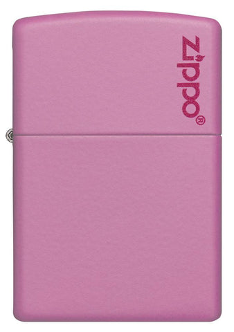 Front view Pink Matte Lighter with Zippo Logo Lighter