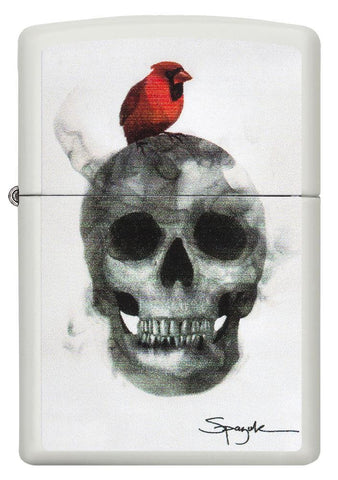 Steven Spazuk Art Skull and Bird Windproof Lighter Front View