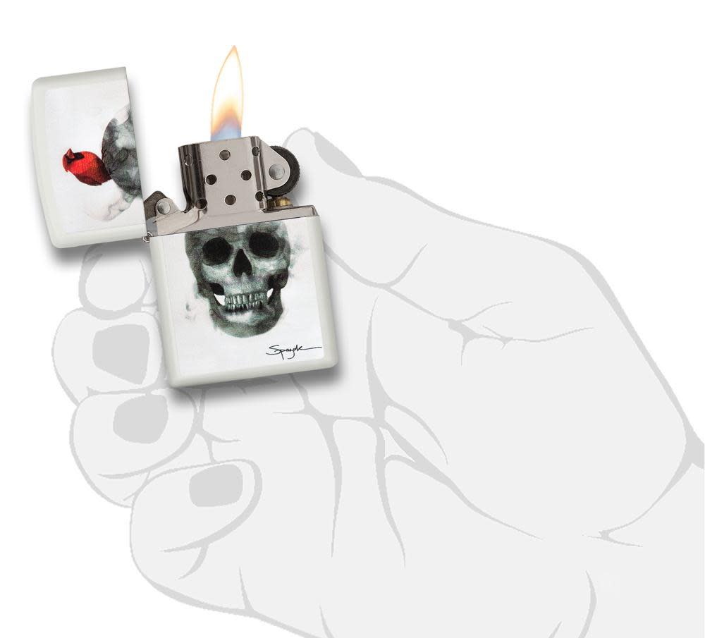 Steven Spazuk Art Skull and Bird Windproof Lighter in hand