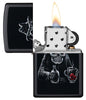 Bar Skull Design Windproof Lighter with its lid open and lit