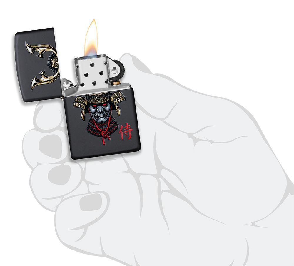 Samurai Helmet Design Windproof Lighter lit in hand