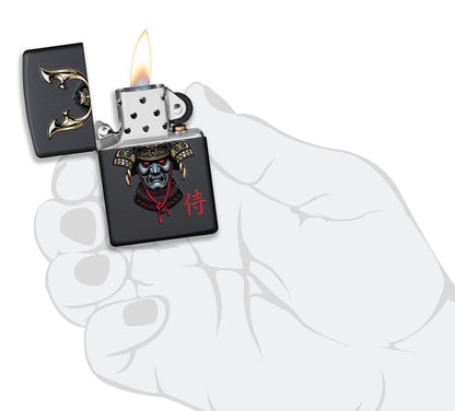 Samurai Helmet Design Windproof Lighter lit in hand