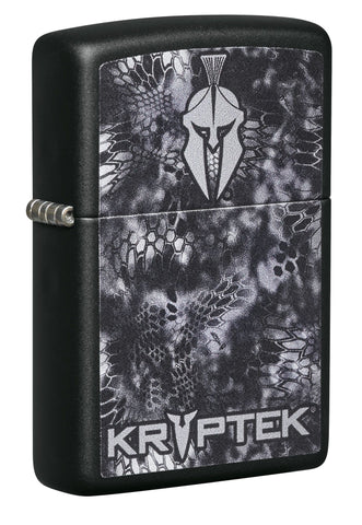Front shot of Kryptek® Black Matte Windproof Lighter standing at a 3/4 angle