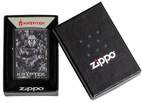 Kryptek® Black Matte Windproof Lighter in its packaging