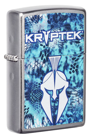 Front shot of Kryptek® Pontus Street Chrome™ Windproof Lighter standing at a 3/4 angle
