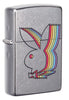 Front shot of Playboy Street Chrome™ Windproof Lighter standing at a 3/4 angle