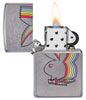 Playboy Street Chrome™ Windproof Lighter with its lid open and lit