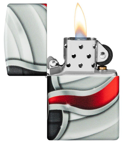 Flame Design 540 Color Windproof Lighter with its lid open and lit