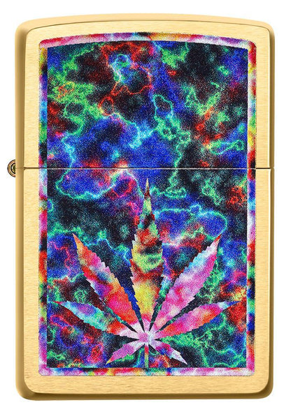 Front of Leaf Design Brushed Brass Windproof Lighter