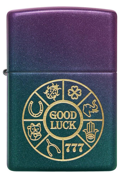 Front of Lucky Symbols Design Iridescent Windproof Lighter
