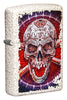 Front shot of Skull Design Mercury Glass Windproof Lighter standing at a 3/4 angle