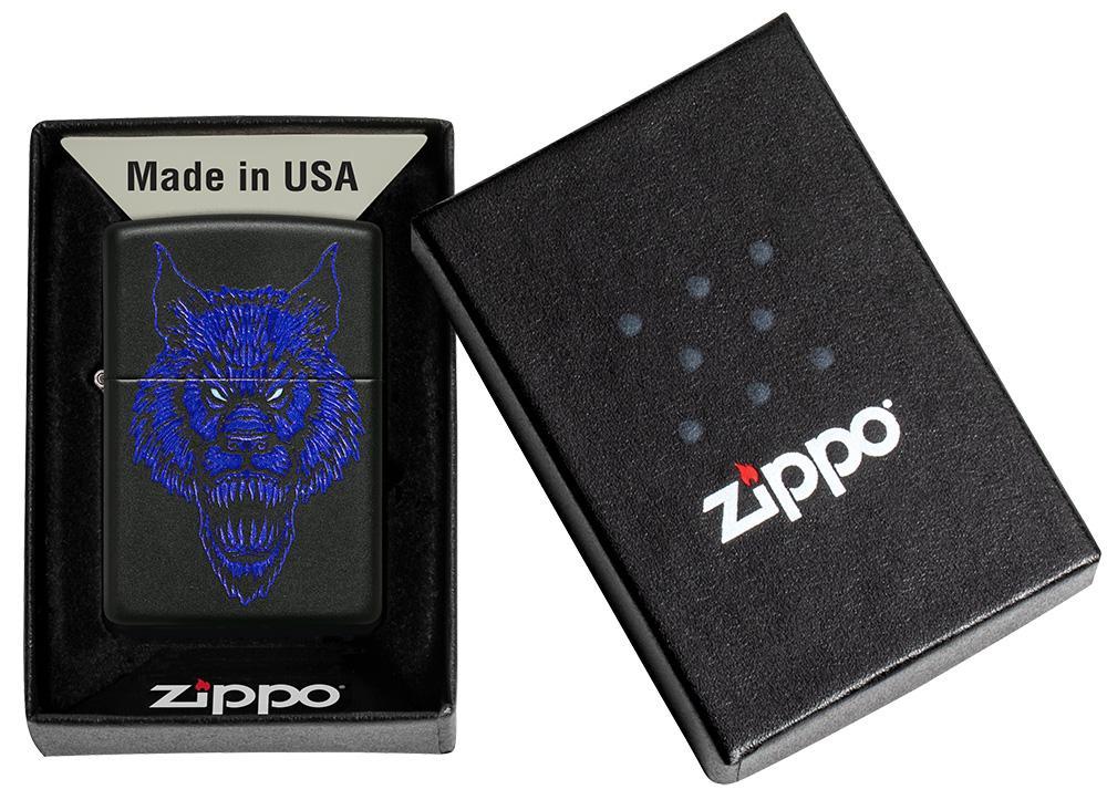 Werewolf Design Black Matte Windproof Lighter in its packaging