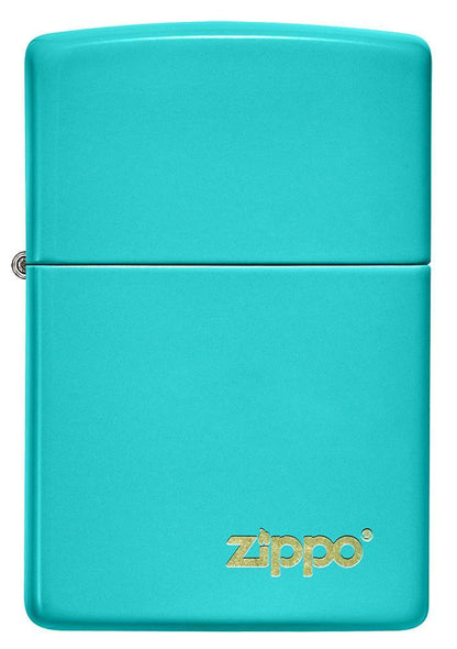Front of Classic Flat Turquoise Zippo Logo Windproof Lighter