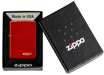 Classic Metallic Red Matte Zippo Logo Windproof Lighter in its packaging