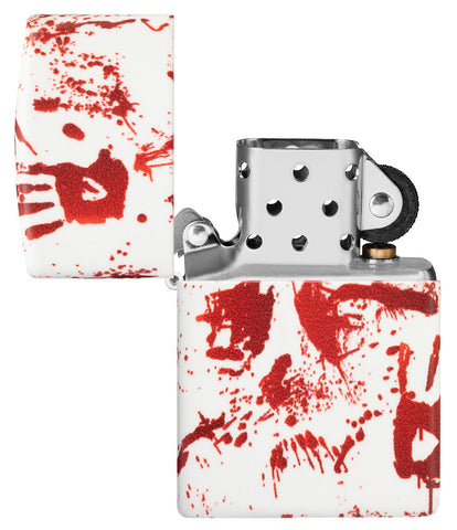Zippo lighter 540 degree design matt white with bloody hand prints opened without flame