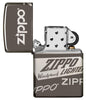 Front view of the Zippo Logo Design open and unlit