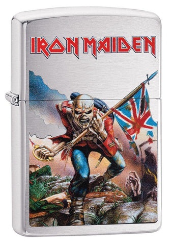 Iron Maiden Eddie the Head Album Artwork Brushed Chrome Windproof Lighter 3/4 View