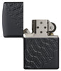 Tire Tread Armor Black Matte Windproof Lighter with its lid open and unlit