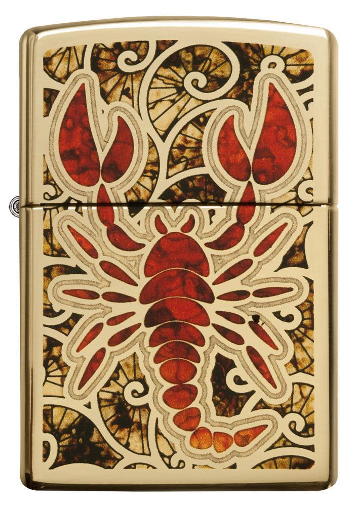 Front shot of Fusion Scorpion High Polish Brass Windproof Lighter