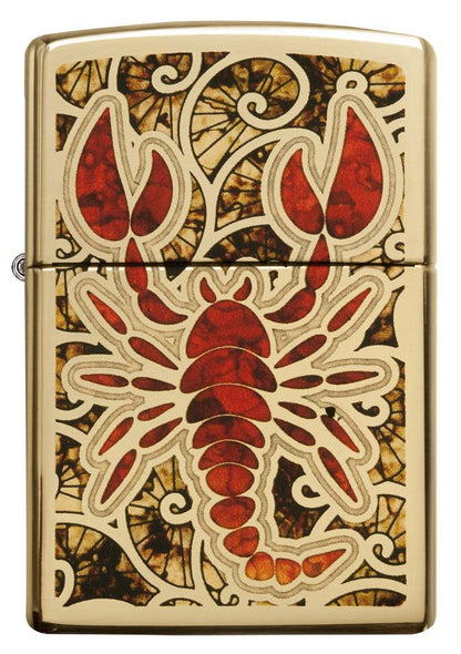 Front shot of Fusion Scorpion High Polish Brass Windproof Lighter